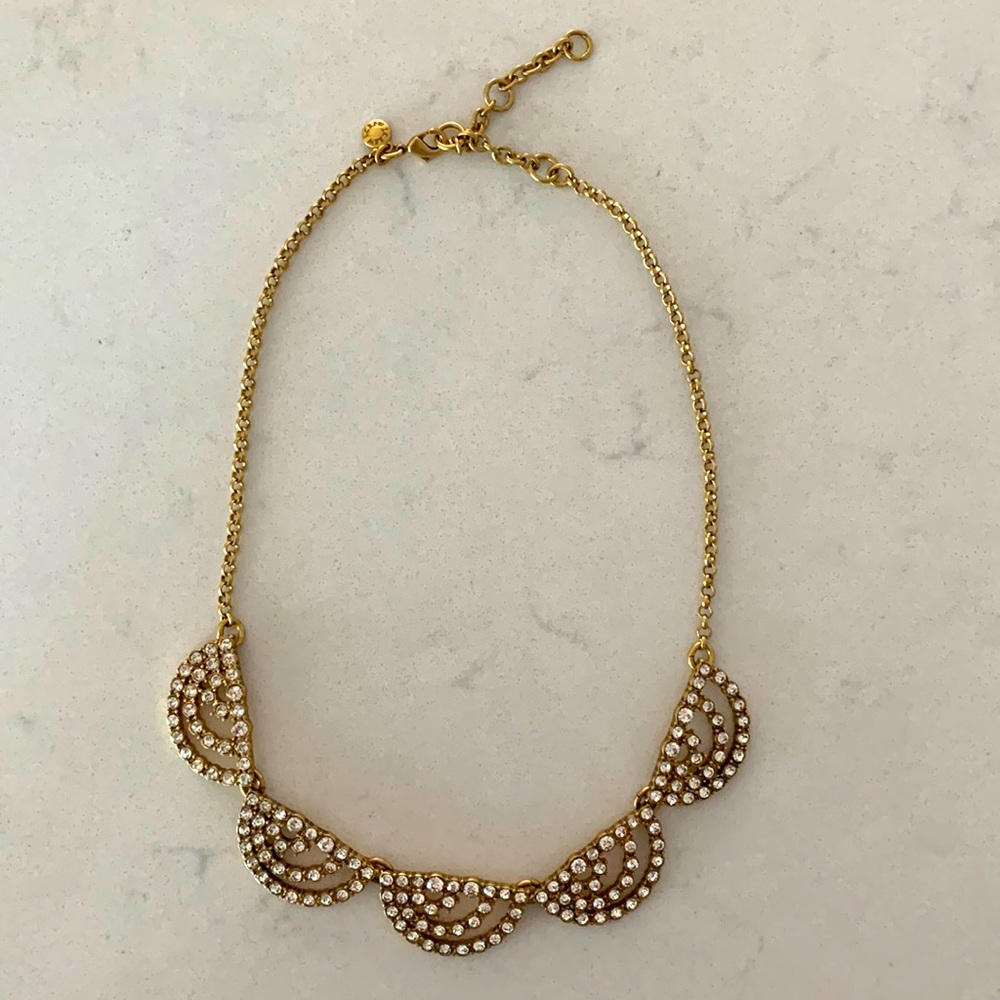 Jcrew scalloped gold plated and crystal necklace.